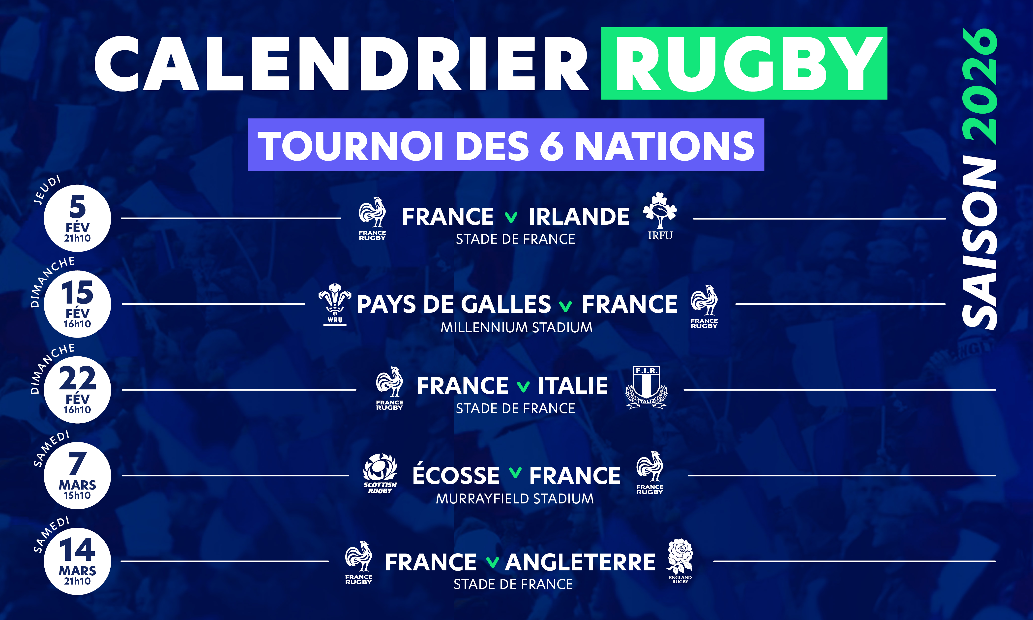 Découvrez le calendrier du Tournoi des 6 Nations 2026