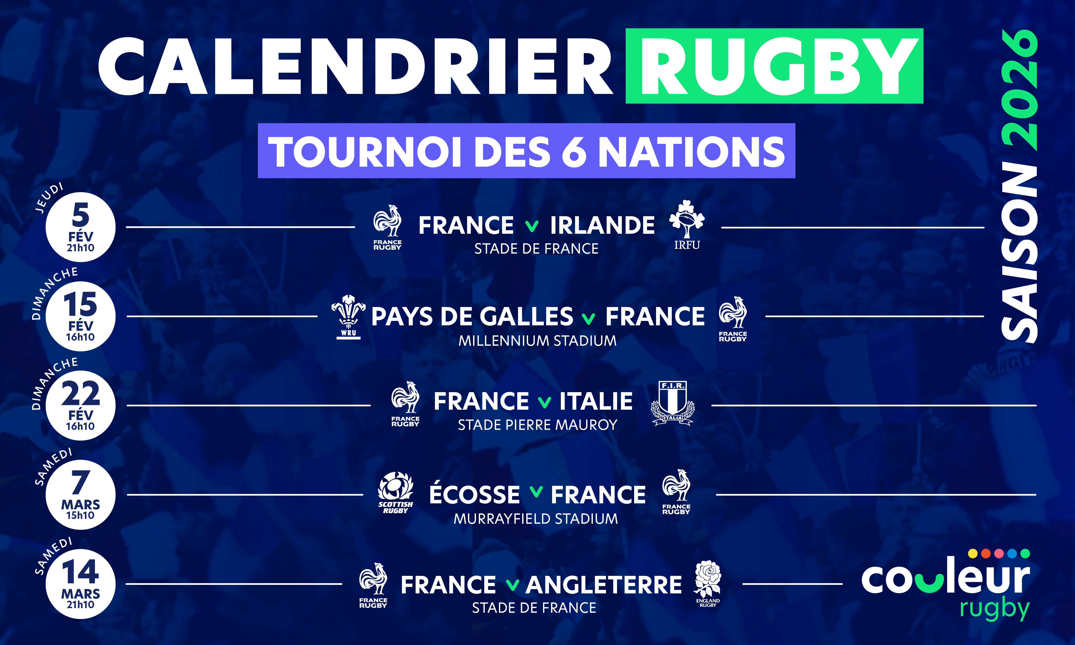 Découvrez le calendrier du Tournoi des 6 Nations 2026 