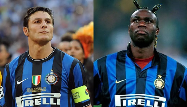 Joueurs de l'Inter Milan Zanetti et West