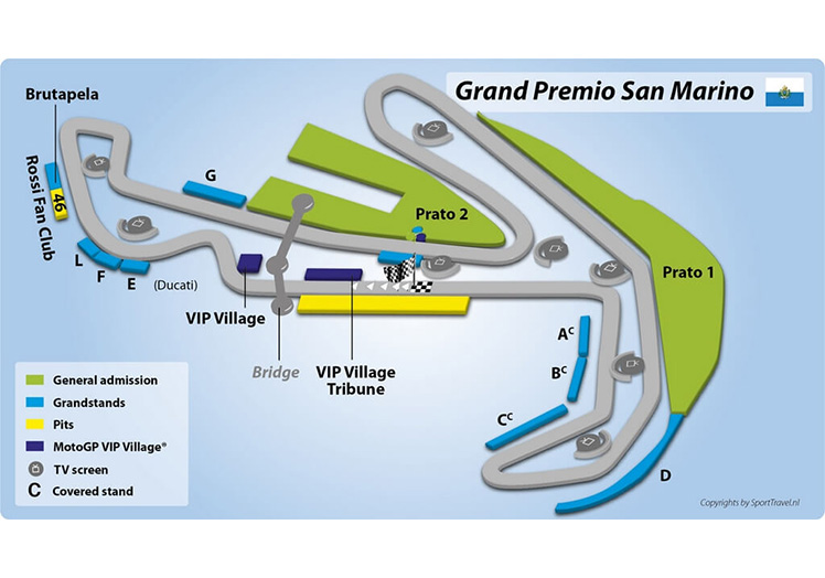 Plan de circuit Marco Simoncelli et tribunes de Saint Marin